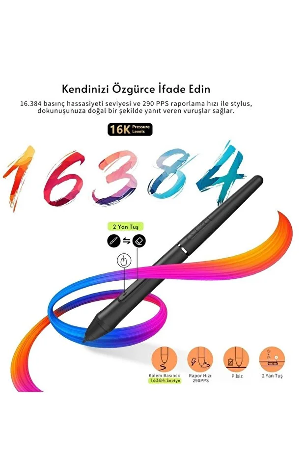 VK430 4x3" 16384 Yüksek Basınç Hassasiyetli Taşınabilir 5080 LPI İmza Grafik Tablet + Kalem